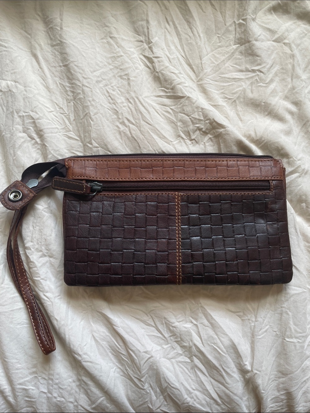 NEW Jack Georges Woven Leather Wristlet Clutch